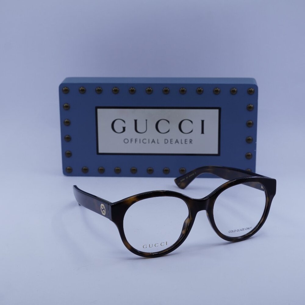 Gucci GG1580O 002 Round 53mm Eyeglasses - Dark Havana